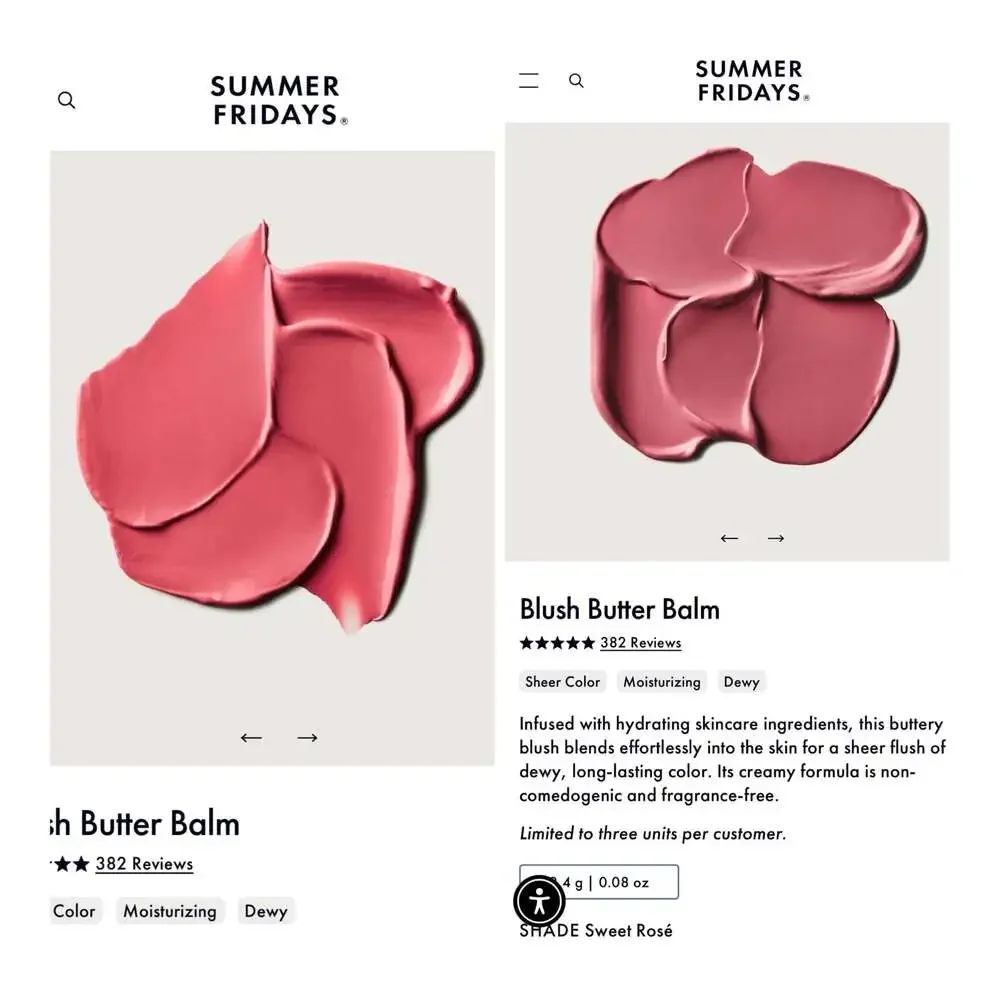 2 Summer Fridays Blush Butter Balm Duo in Pink Sunset and Sweet Rosé